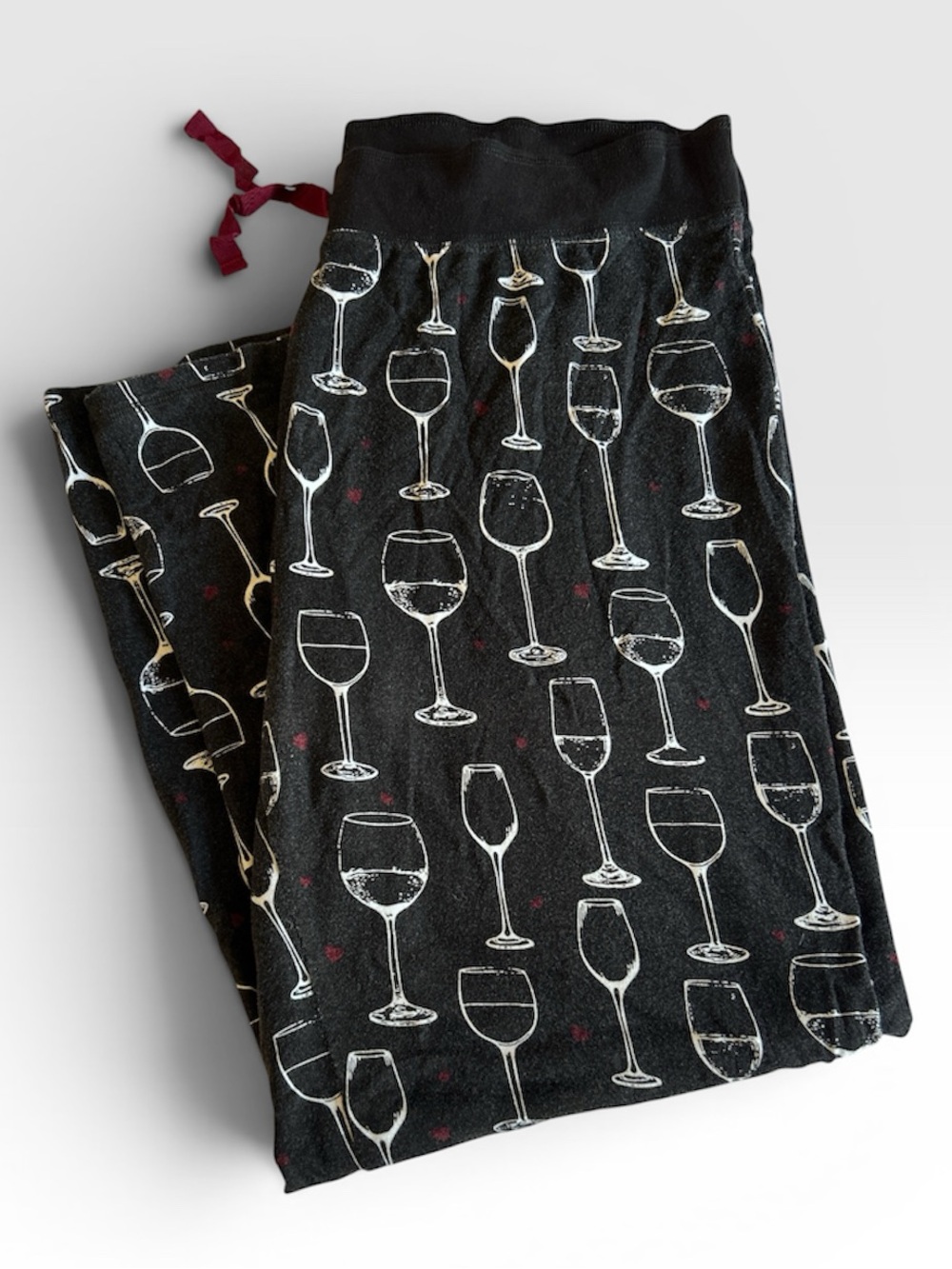 🍷🖤 Soft Surroundings Wine Glass Pajama Lounge Pants Black 1X GUC Drawstring